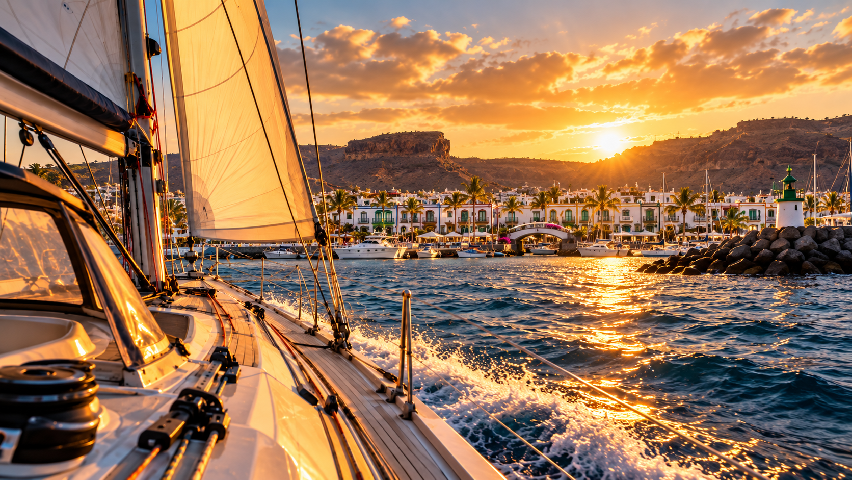 Segelyacht vor Puerto de Mogán im Süden von Gran Canaria